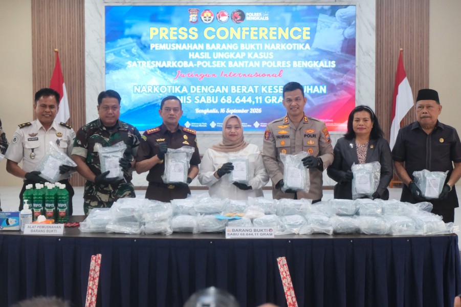 Polres Bengkalis Musnahkan 68,6 Kg Sabu Bernilai Rp68 Miliar