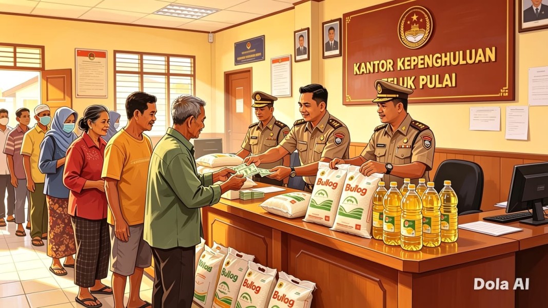 Miris Pengambilan Bantuan Pangan Beras Dan Minyak Goreng Di Teluk Pulai Dipungut Biaya 5000 Rupiah.