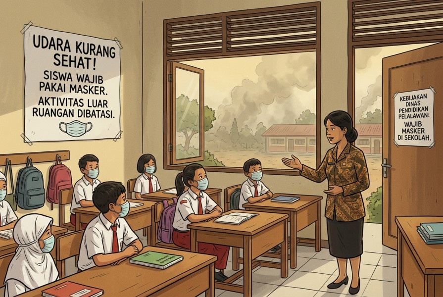 Udara di Pelalawan Kurang Sehat, Siswa Wajib Pakai Masker, Aktivitas Luar Ruangan Dibatasi