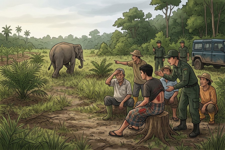 Konflik Satwa di Bengkalis: Remaja 18 Tahun Terluka Usai Terkena Tendangan Gajah Liar