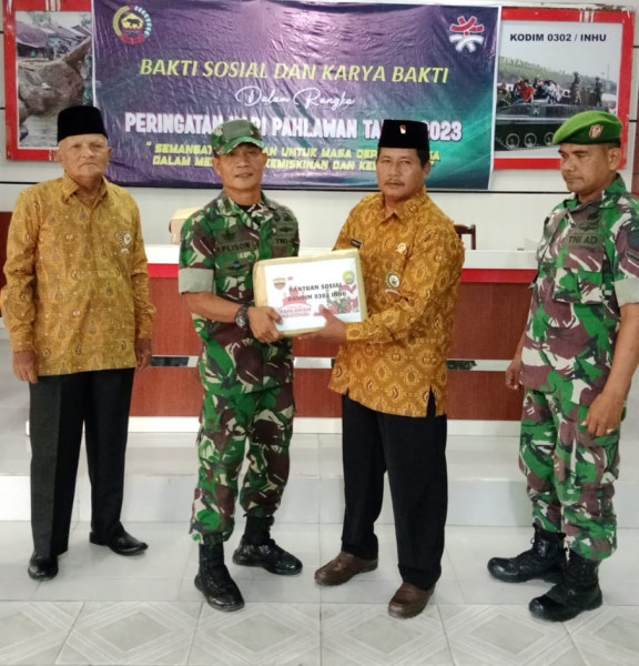 Peringati Hari Pahlawan, Kodim 0301/Inhu Laksanakan Gelar Bakti Sosial dan Karya Bakti