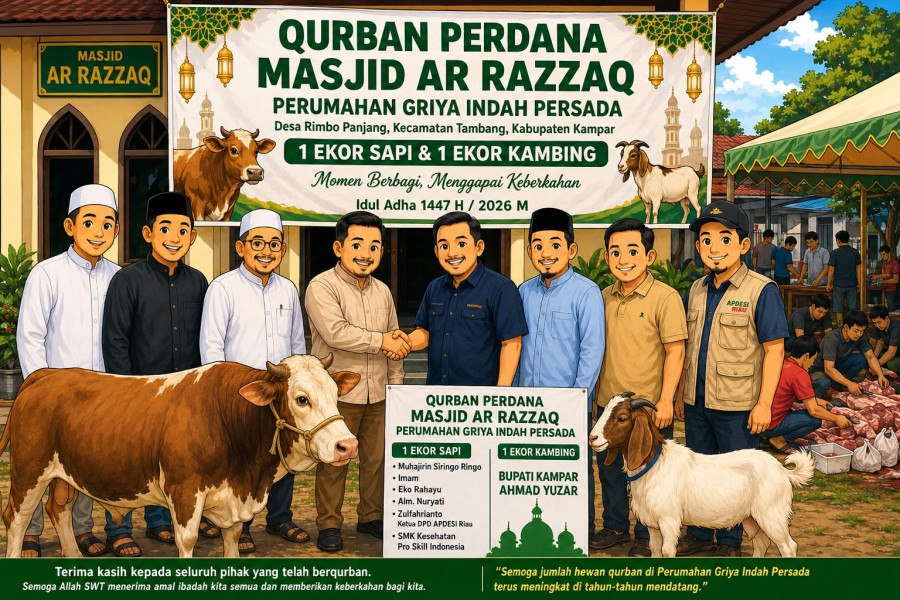 Qurban Perdana, Masjid Ar Razzaq Griya Indah Persada Sembelih 1 Ekor Sapi dan 1 Ekor Kambing