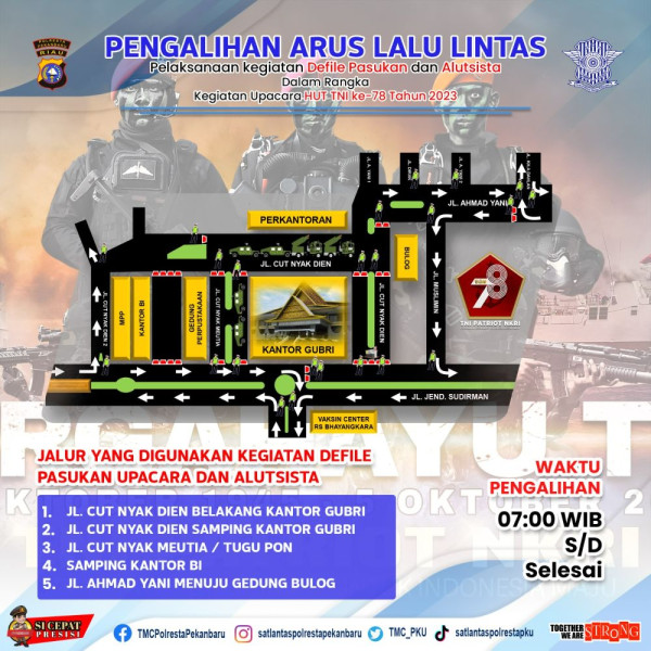 Satlantas Pekanbaru Alihkan Arus Lalu Lintas di Lokasi Perayaan HUT TNI ke-78