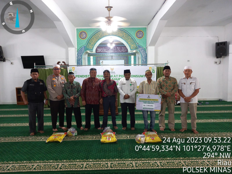 Kapolsek Minas Hadiri Kegiatan Penyaluran Zakat Pola Konsumtif Tahap 2 Tahun 2023