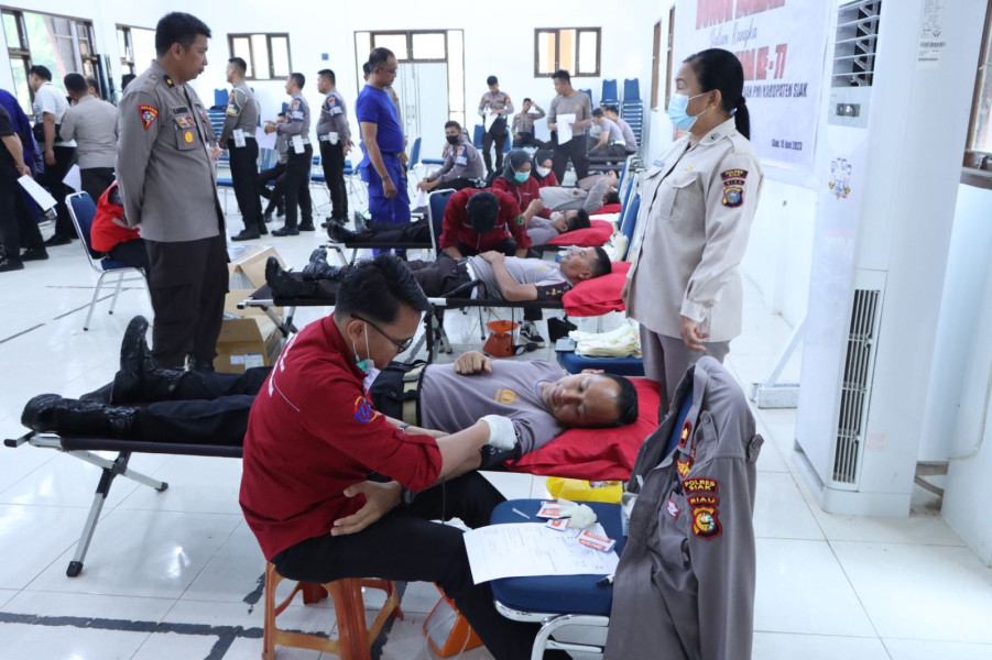 Sambut Hari Bhayangkara Ke - 77, Polres Siak Gelar Bhakti Sosial Donor Darah
