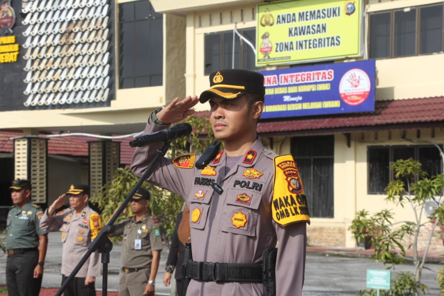 Upacara Apel Gelar Pasukan Operasi Mantap Brata Lancang Kuning 2023 di Polres Bengkalis