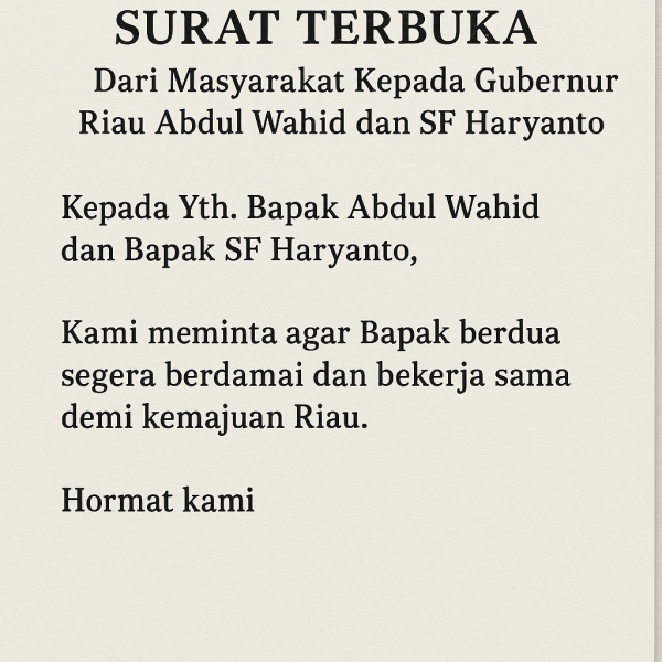 Surat Terbuka Masyarakat Riau  untuk Gubernur dan Wakil Gubernur Riau