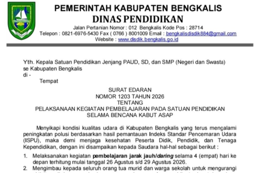 Kualitas Udara Tidak Sehat, Sekolah di Negeri Junjungan Beralih ke Pembelajaran Daring