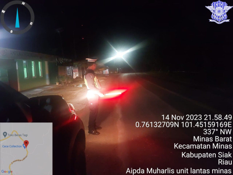 Unit Lantas Polsek Minas Giat Patroli Blue Light di Daerah Rawan Guna Antisipasi Pelanggaran, Laka lantas dan C3