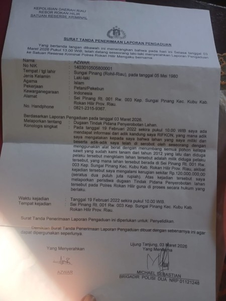 “Polres Rohil Cek TKP Dugaan Penyerobotan Lahan di Sungai Pinang”