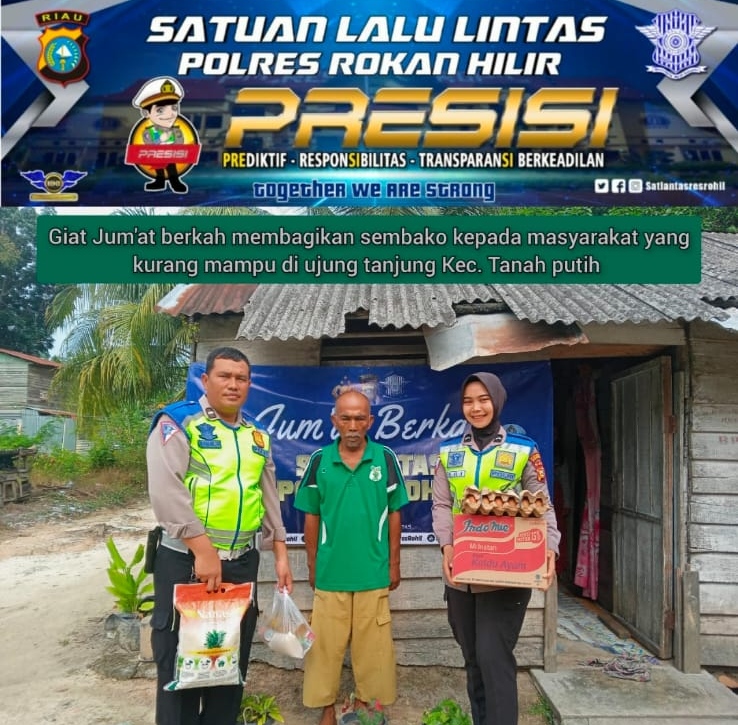 Berbagi Sesama, Salantas Polres Rohil Bagikan Sembako ke Warga Kurang Mampu