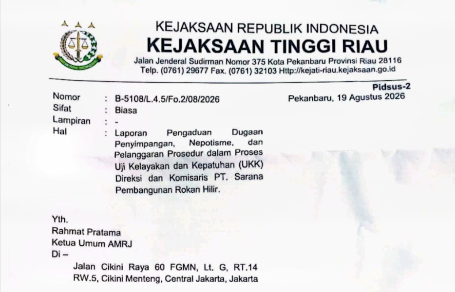 Surat Kejati Jadi Bola Panas, AMRJ Desak Kejari Rohil Usut Dugaan Intervensi UKK PT SPRH