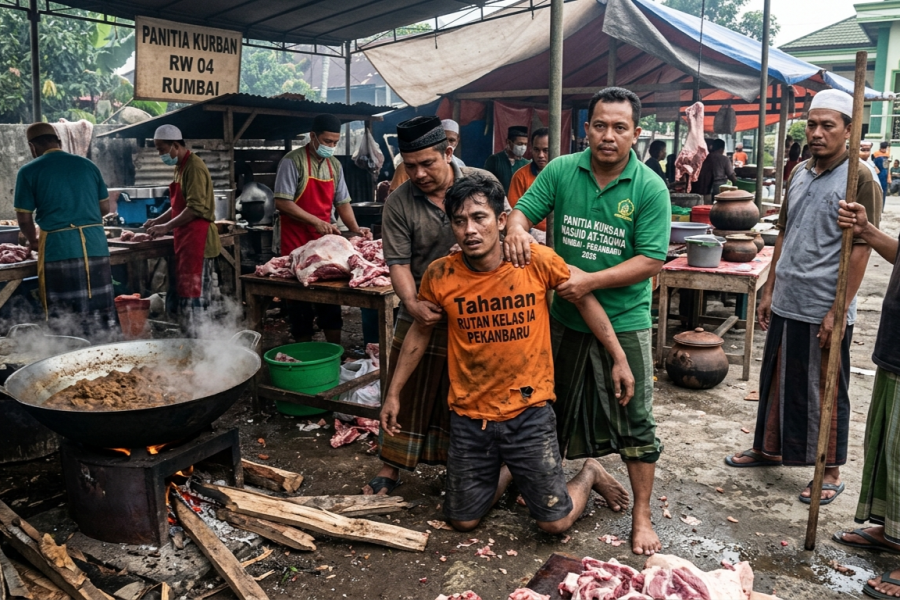 Buron Kabur dari Rutan Pekanbaru Ditangkap Saat Dekati Warga yang Masak Rendang Kurban