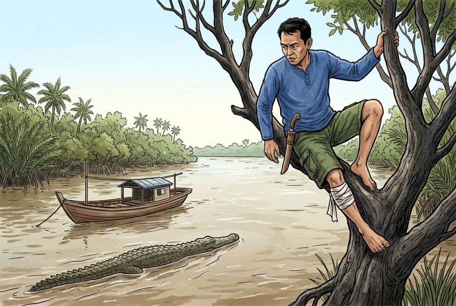 Detik-Detik Mencekam Nelayan Inhil Diterkam Buaya, Selamat Usai 6 Jam Bertahan di Atas Pohon