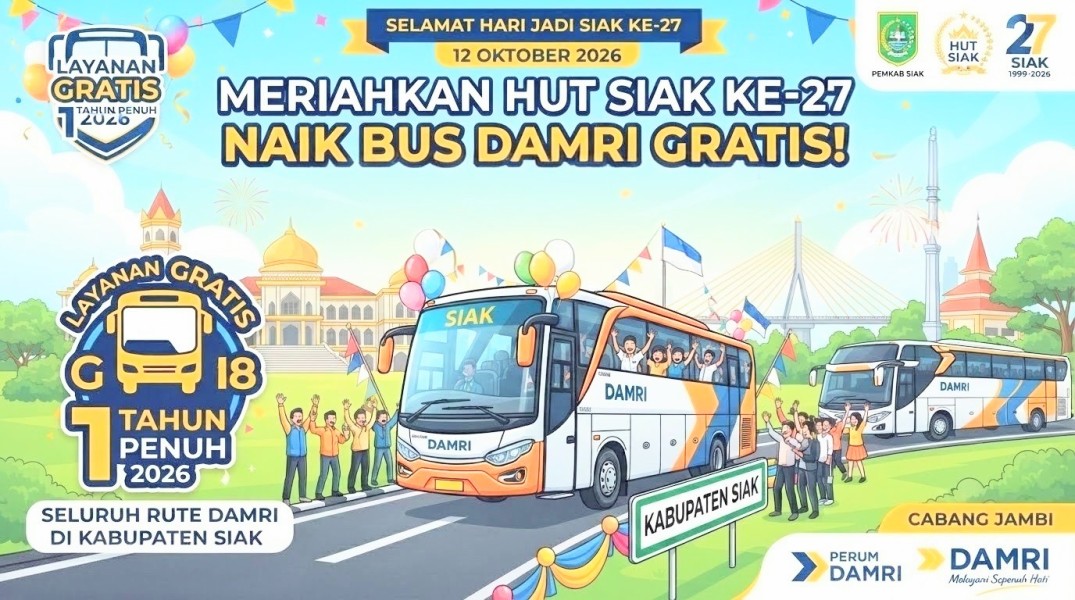 Sambut HUT ke-27 Siak, DAMRI Gratiskan Layanan Bus untuk Masyarakat