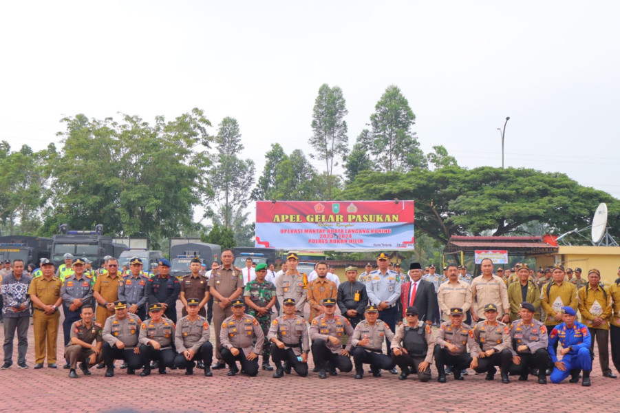 Polres Rohil Apel Gelar Pasukan Ops Mantab Brata LK dan Simulasi Pengamanan Pemilu 2024